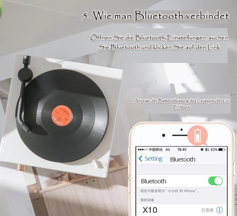 Vinyl-Schallplattenspieler Bluetooth-Lautsprecher